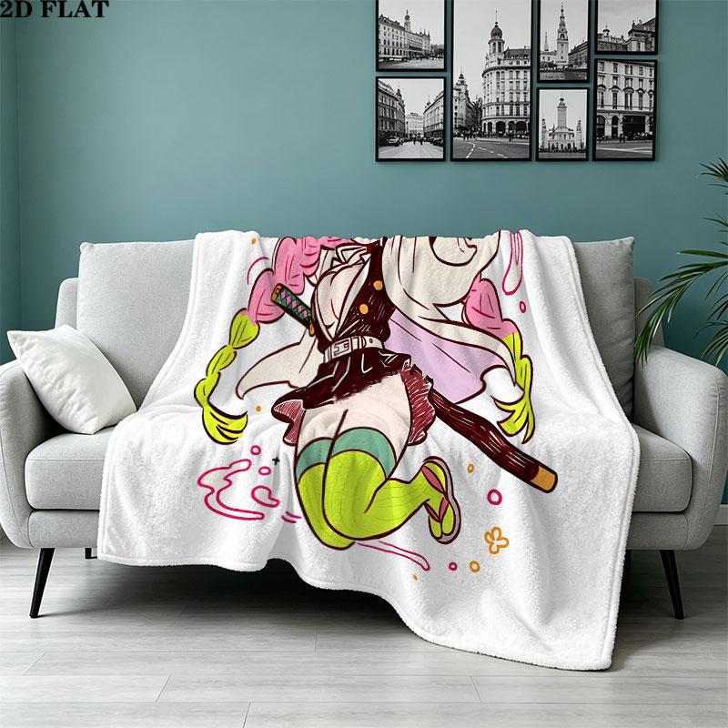 1PC Demon Slayer Patterned Flannel Blanket Suitable For All Seasons For Home Decor Warmth And Comfort Gifts Holiday Present