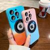 Gradient Silicone Wireless Charge Phone Case For Iphone 11 12 13 14 Pro Max 14plus 14pro Magnetic Logo Hole Lens Protector Cover