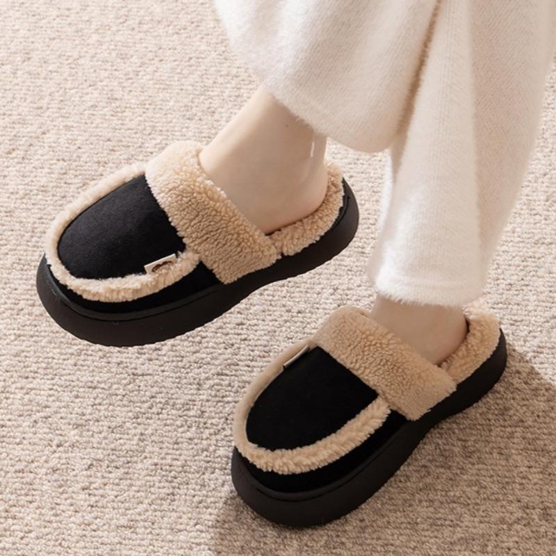 Women's Cotton Slippers Warm Cotton Slippers In Autumn and Winter Plush Slippers Wedge Shoes