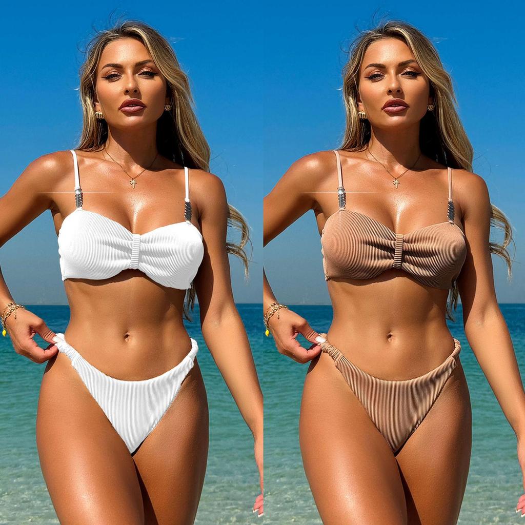 2025 European & American Sexy Solid Color Toothpick Cloth Women's Beach Bikini Swimsuit