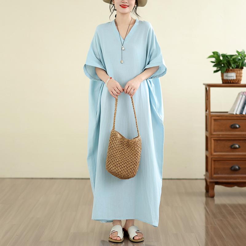 DIMANAF New 2026 Women Plus Size Summer Casual Sundress Long Dress Cotton Loose Oversize Maxi Beach Solid Elegant Lady Holiday