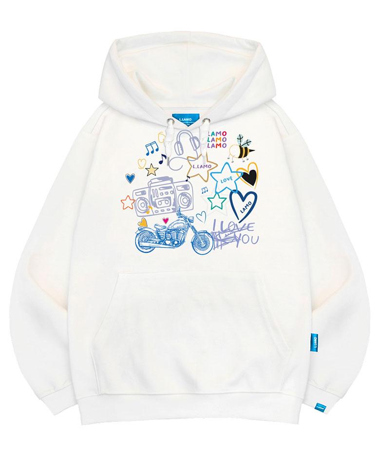 Fleece-Lined H-Neck I Love Music Hoodie Unisex Big Sizes M~4Xl