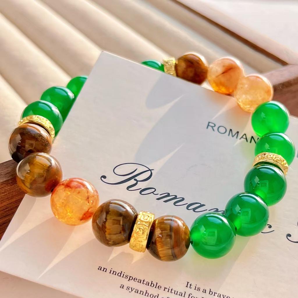 Boutique Design Sense 10Mm Natural Chalcedony Tiger'S Eye Stone Honey Milk Cover Yellow Tower Crystal Bracelet Bracelet