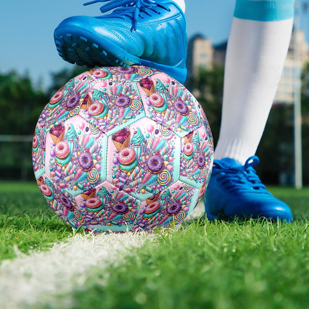1pc Sweets Delightful Array Theme Soccer Ball Football, Size 5, Lightweight PVC, Durable Outdoor Training Soccer Ball, Gift M61473
