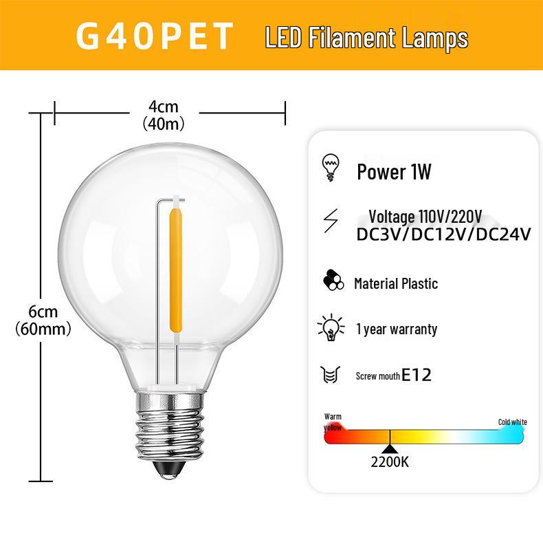 G40 Plastic Light Bulbs: Christmas Decoration, Round Balls, European & American Standard, 110-220V, Light String with 25 Spare Bulbs.