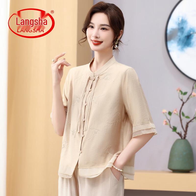 LangSha Women s New Chinese Style Summer Embroidered Blouse 4XL