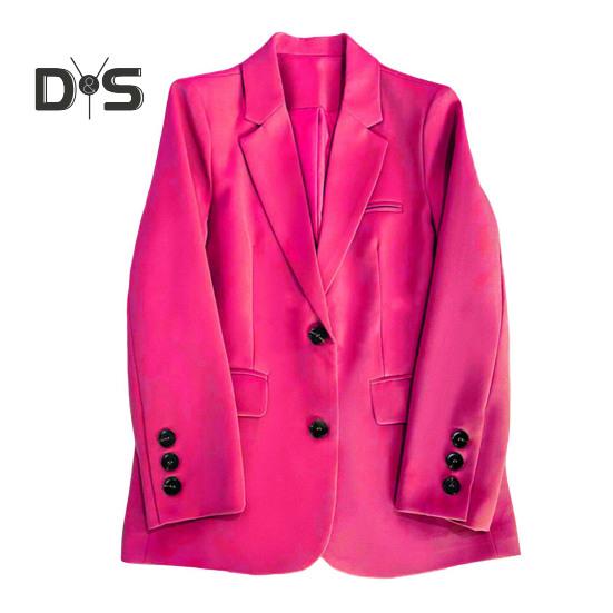 

Женский костюм, пальто, лацканы, длинные рукава, карманы с клапанами, пиджак на двух пуговицах, однотонная Свободная рабочая верхняя одежда L розы красного