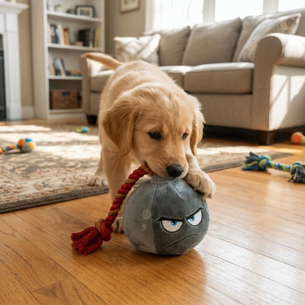 Soft Rope Plush Dog Chew Toy Bite Resistant Pet Toy Ball Squeaky Dog Toy Teething Cleaning