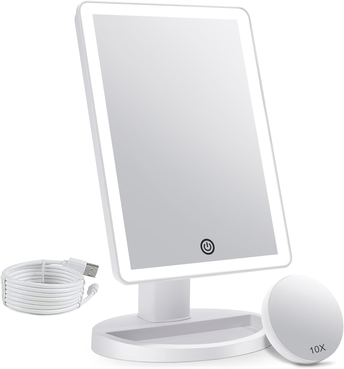 

FASCINATE Настольное зеркало со светодиодной подсветкой Actress 3 Цвета света Дневной свет Лампочка дневного света Яркость USB Угол 10-кратное увеличительное стекло В комплекте Свет,