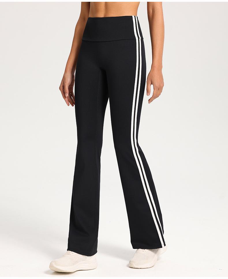 High Waist Flared Yoga Pants - Hip-Lifting, Elastic, Double Stripe Design