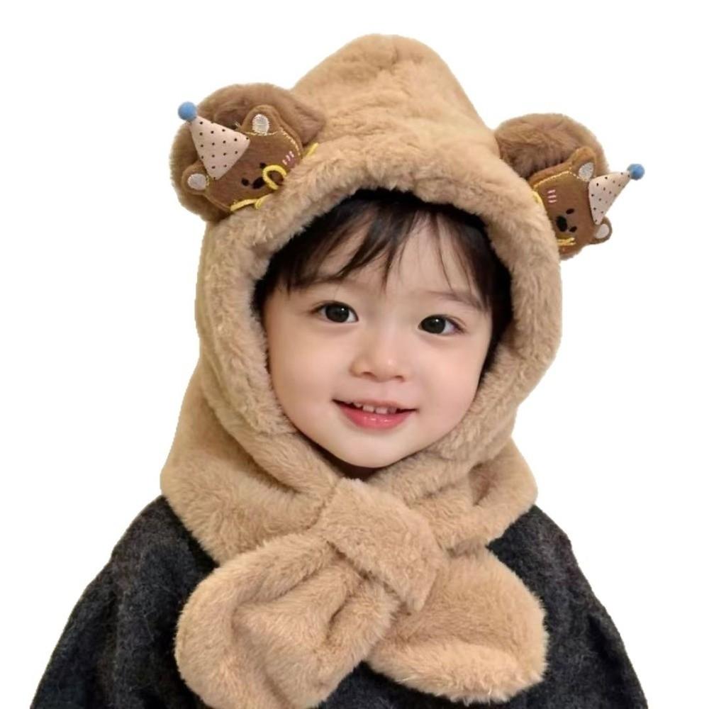 Windproof Kids Hat Hooded Scarf Plush Pullover Hat New Winter Baby Hat
