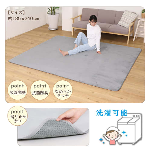 Astro Rug, Light Gray, 185 X 240 Cm (approximately 3 Tatami Mats), Washable, Warm Carpet, Moisture-Wicking, Heat-Generating, Antibacterial, Odor-Resis