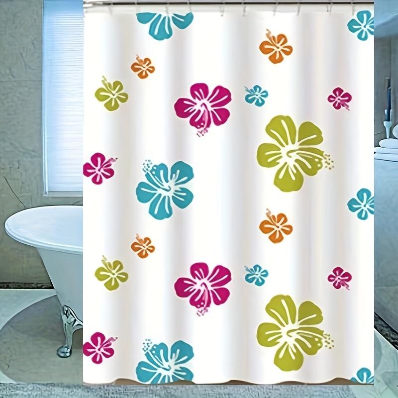 Colored Flowers Shower Curtain with Hooks Bathroom Partition Curtain 180x180cm Waterproof Polyester Fabric