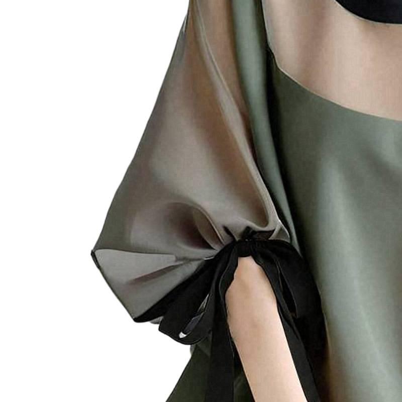 2025 Cross-border Summer Korean Round Neck Tie-Up Mid-Sleeve Top