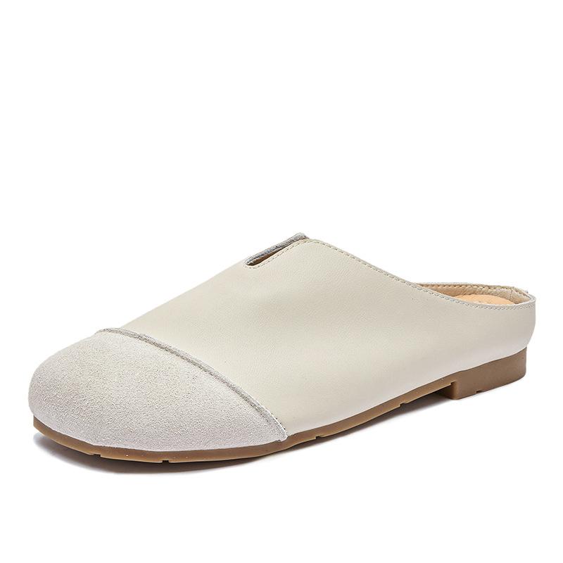 

Baotou sandals women s 2025 summer new flat-bottomed one-pedal leather retro slippers Korean version of fashion women s shoes 35