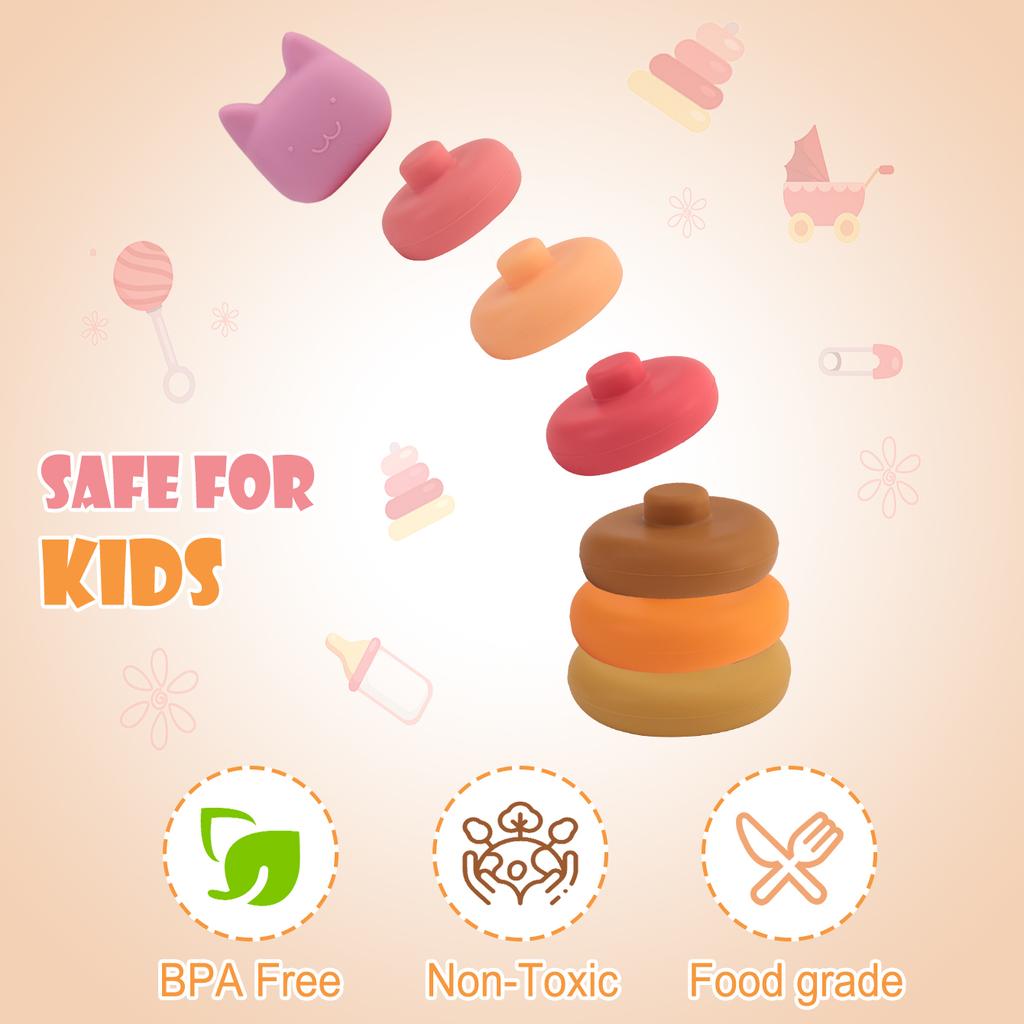 Color Kids 1 Set Silikon Baby Beißring Stapelspielzeug Cartoon Tiere Bausteine Montessori Sensorisches Spielzeug BPA-frei 0-12 Monate