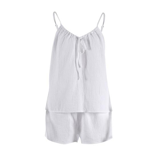 Women's Cotton Sleeveless Pajamas Set 2 Piece Spaghetti Strap Lace Up Top And Shorts