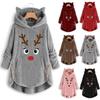 Cozy Fluffy Women's Christmas Sweatshirt With Adorable Elk Pattern And Cat Ear Design