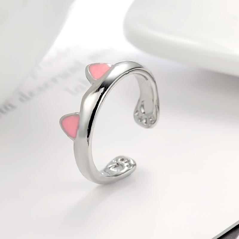 Pink Cute Cat Ear Ring For Women Cats Paw Embrace Tightly Opening Finger Rings Ladies Party Birthday Jewelry Accessories