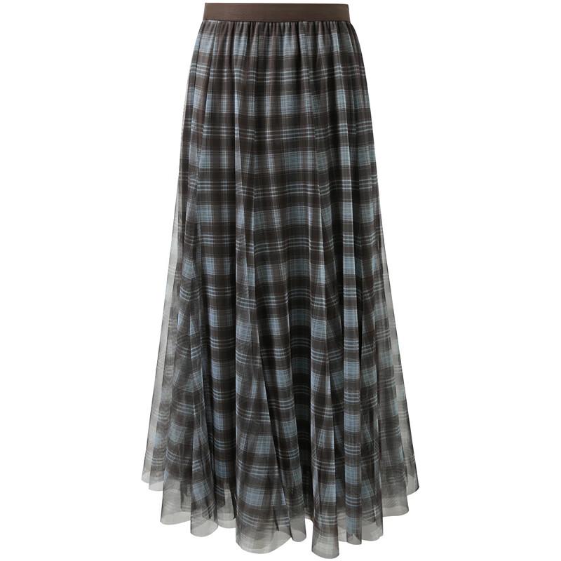 Women's Plaid Mesh A-line Long Skirt