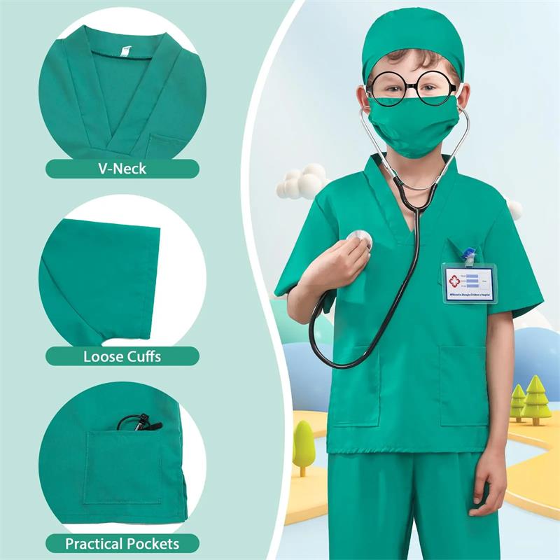 9pz Uniformi da Infermiere per Bambini e Bambine Camici Chirurgici Bianchi da Medico con Stetoscopio Costume per Festa di Carnevale dei Bambini