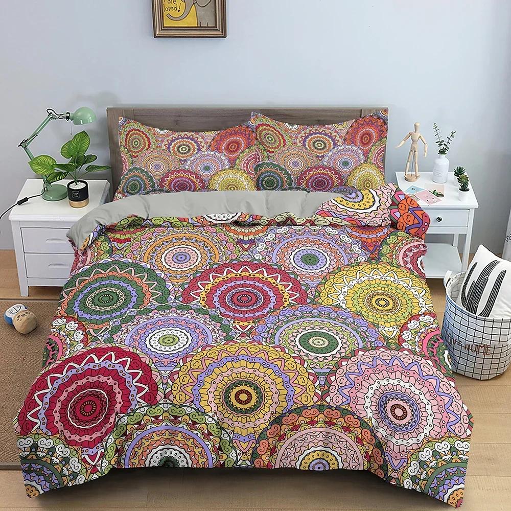 2/3Pcs Ethnic Mandala Bohemian Comfortable Duvet Quilt Cover Pillowcase Bedding Set Children Bedroom Decoration Home Textile
