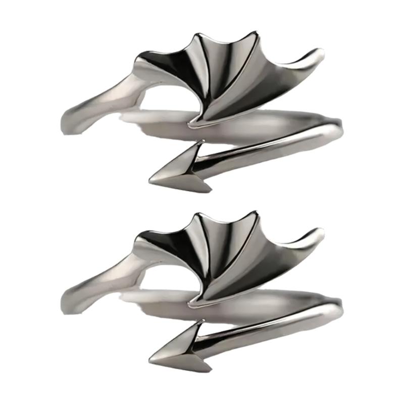 Elegant Gothic Wing Couple Rings Open Band Design Comfortable Wear Alloy Materials Unisex Matching Lovers Accessory