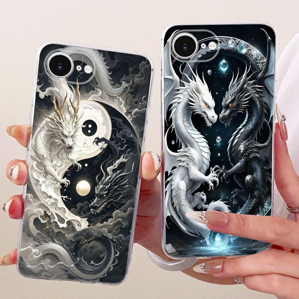 For iPhone 16e 16 Plus 16 Pro Max / SE 2025 Phone Case Chinese Dragon Cute Cat Cartoon Pattern Casing Soft Clear Silicone Cover