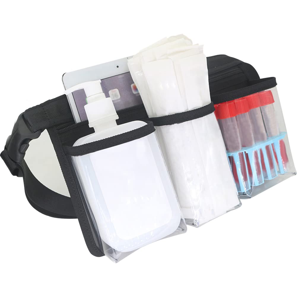 

YUYAKESHI Nurse Organizer with Clear Window, Buckle, Waterproof Waist Pouch, Divided Pockets, Large Capacity, Adjustable Length (Clear/Black)