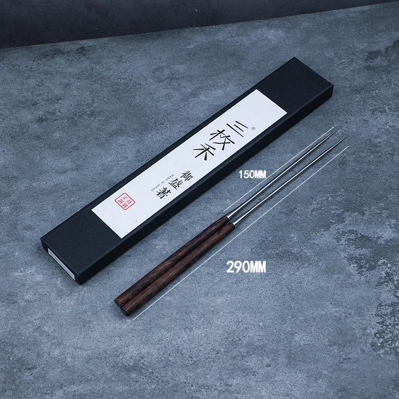 Stainless Steel Pointed Sashimi Chopsticks Restaurant Special Cutlery Household Octopus Meatballs Sushi Chopsticks Wooden Handle