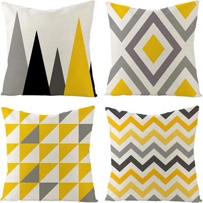 Yellow Geometric Patterned Pillow Covers, Vibrant and Trendy DecorLiving Room Sofa Cushion Cover,  Bedroom Room Decoration