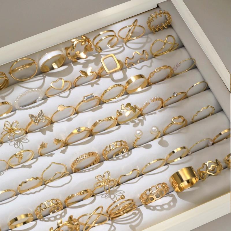 66 Piece Set Minimalist Time Hollow Out Design Geometric Ring Multi Piece Set Girl Daily Party Wearing Fashion Jewelry 2024