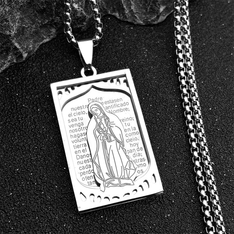 Hip Hop Virgin Mary Medal Our Lady of Guadalupe Necklace Stainless Steel Pendant Necklace Women/Men Jewelry Virgen De Guadalupe