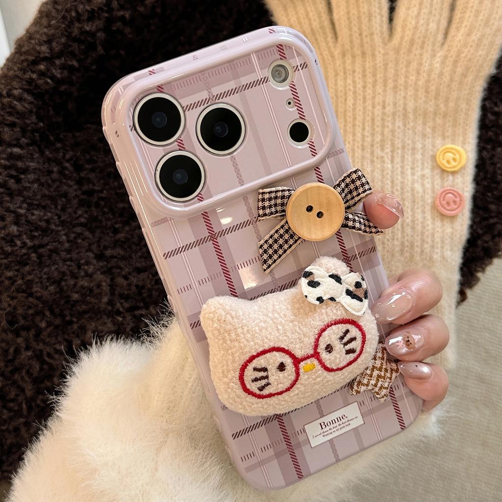 Purple Plaid Plush Cat Apple 17promax Mobile Phone Case Iphone16 Retro 13/15 Anti-fall 14 Applicable