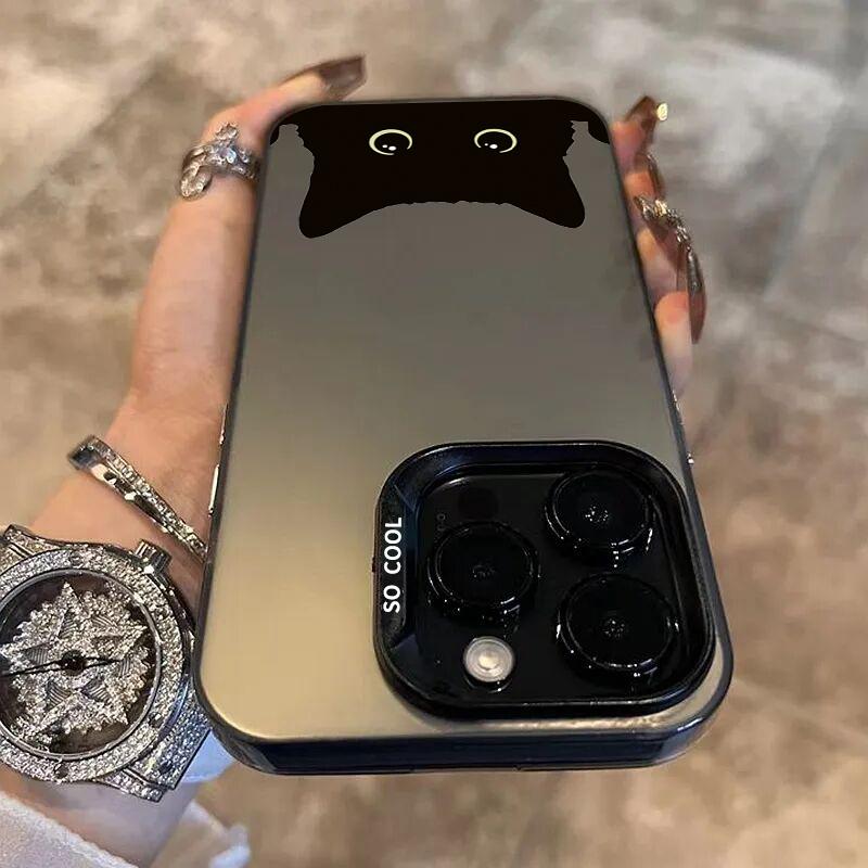 Cute Black Cat Pattern Electroplate IMD Phone Case For  Mi 14 13 12 13T 14T Pro 11 Lite 5G Poco F6 X5 X6 M6 Pro 4G Cover