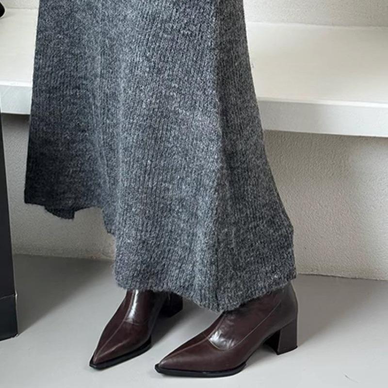 Vintage French Style Women's High Heel Boots Simple Pointed Toe Zip Up Fleece Lined Cotton Ankle Boots For Autumn/Winter