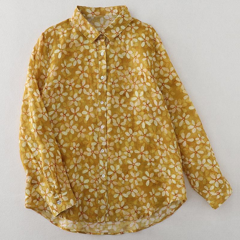 Japanese Women's Cotton Linen Floral Long Sleeve Shirt - Autumn Collection