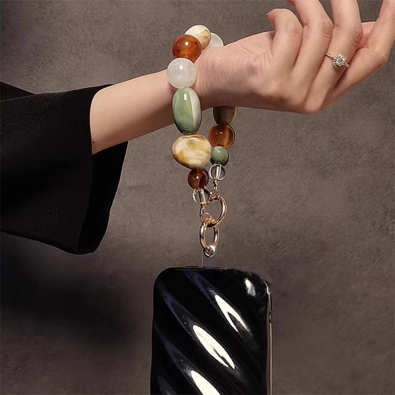 Korean Retro Bead Bracelet For iPhone Phone Strap Charm Chain Knot Cellphone Lanyard Keychain Bag Earphones Pendant Accessories