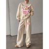 Women's Crewneck Sweatshirt & Drawstring Straight-Leg Pants 2-Piece Set, Christmas Gingerbread Man Print Lounge Set, Loose & Comfy Festive Style