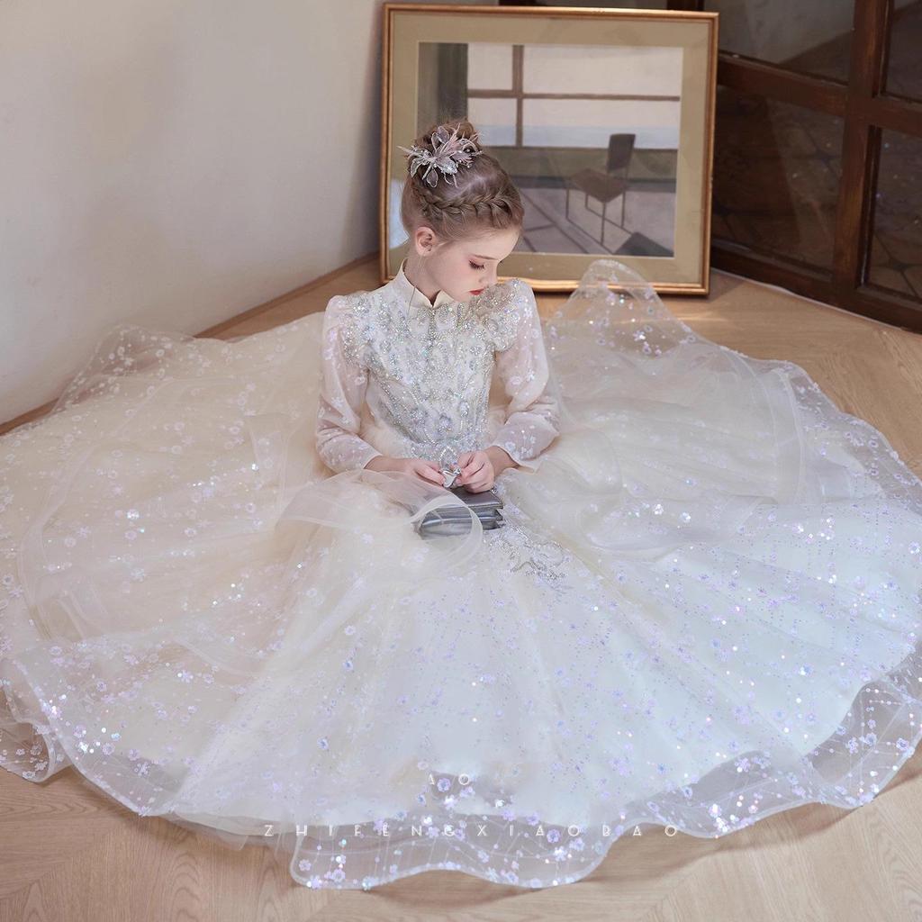 Rochie de Prințesă din Tul Șampanie 2025: Ținută Formală pentru Zi de Naștere și Interpretare la Pian pentru Fete