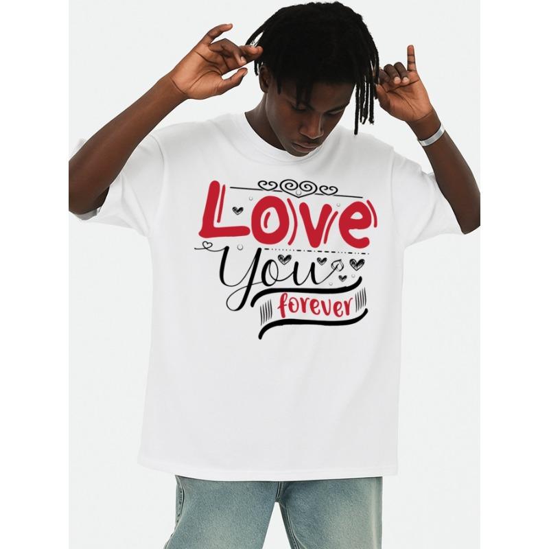 

European sizes Men S White Crew Neck T-Shirts with a Forever Love You Design, Ideal As Casual Gifts. These Printed Tees Are Perfect S белый