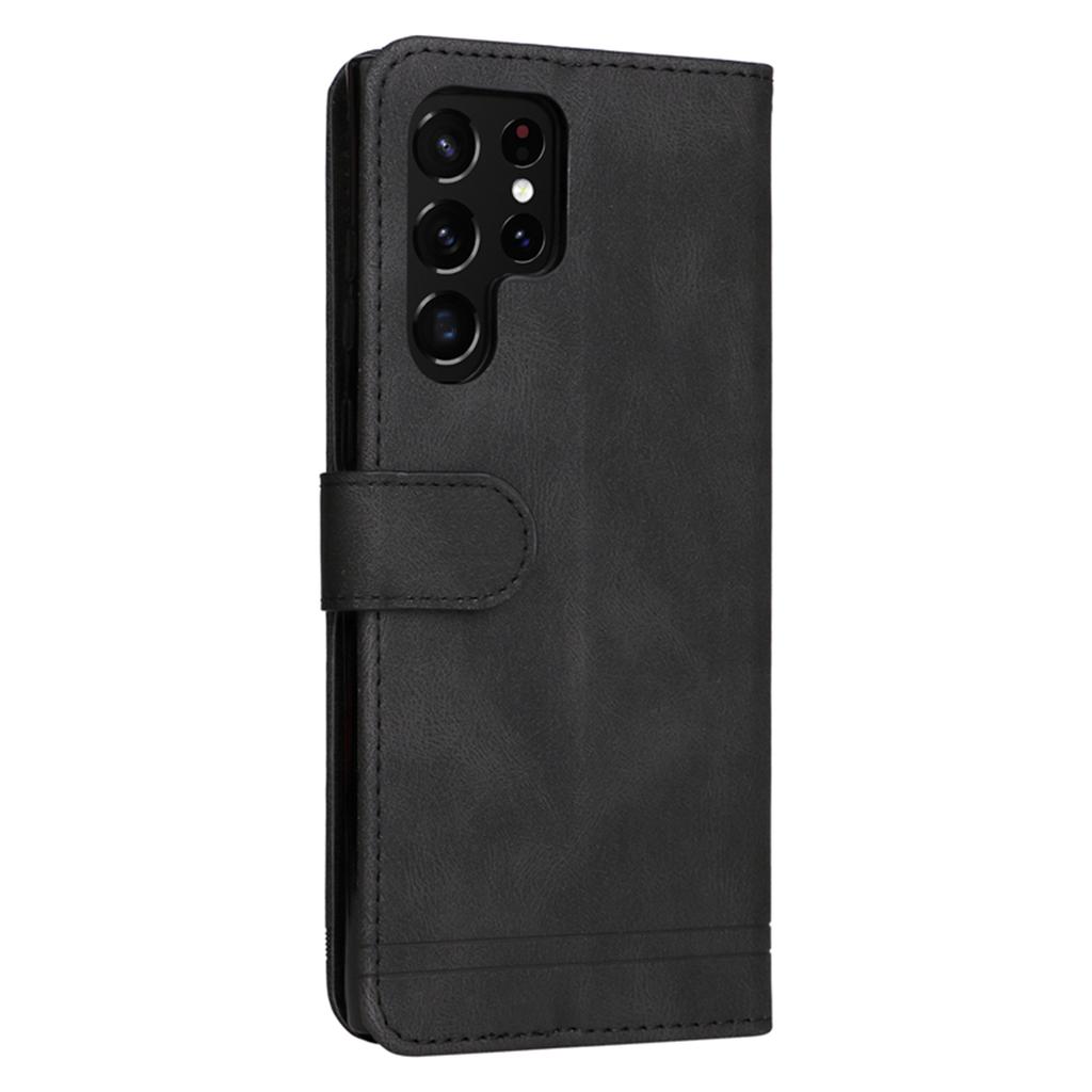 Mobile Phone Leather Case Dust Proof Scratch Resistant Magnetic Wallet Protective Case for Galaxy S22 Ultra Black