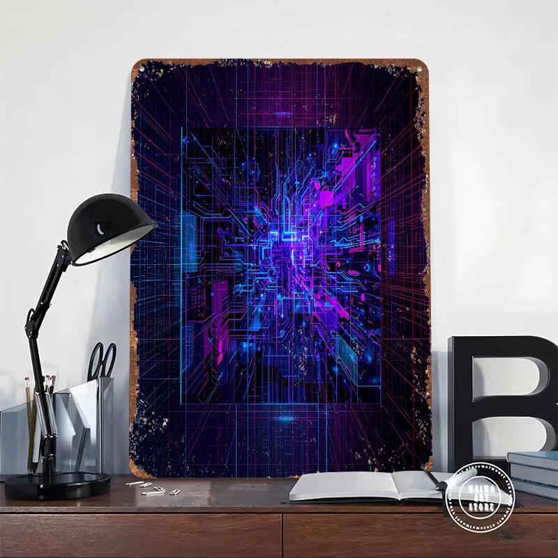 Cyberpunk Circuit Board Abstract Tin Plaque Poster Customized Wall Art Retro Vintage Metal Signs for Man Cave Decoration Gaming