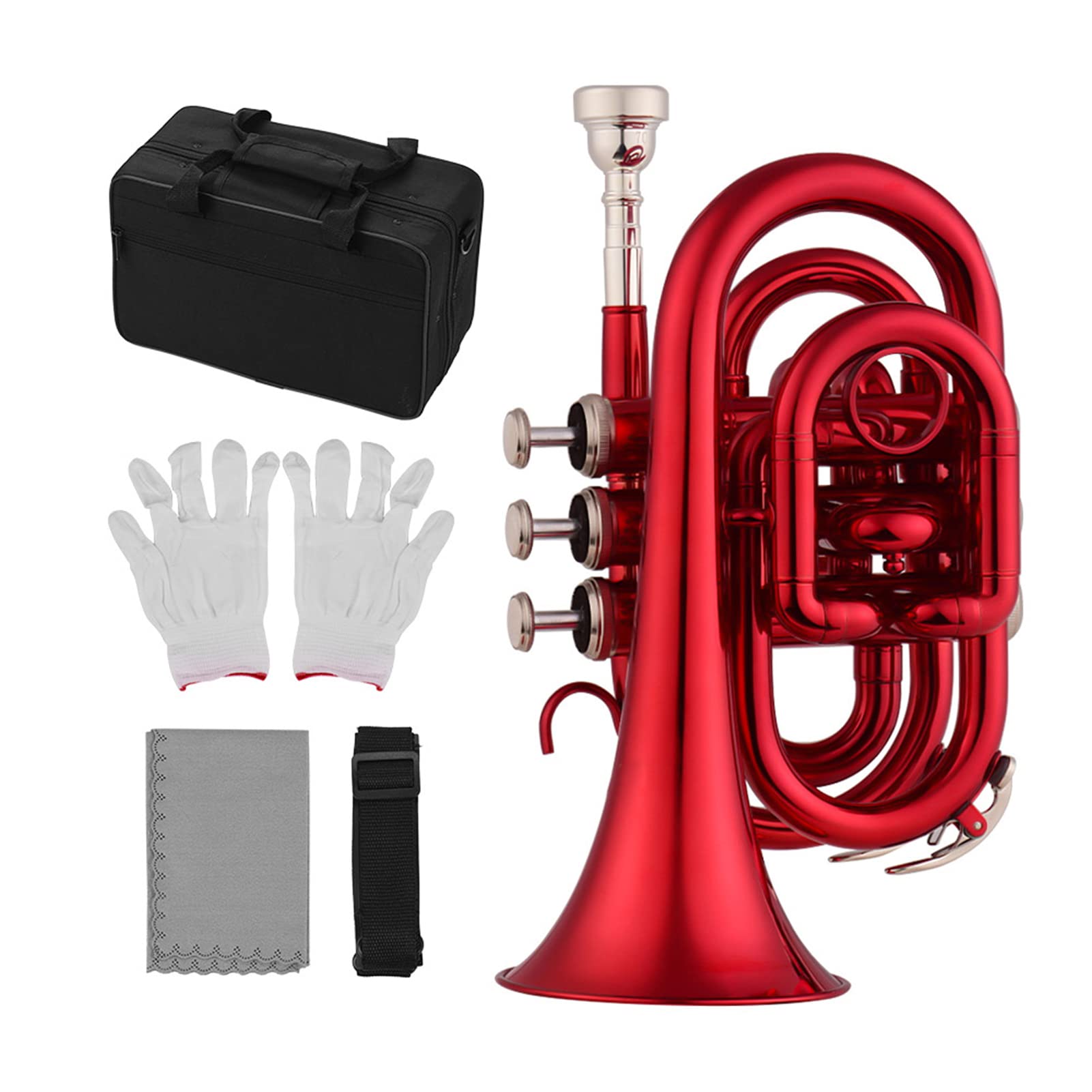 

XIXIAN Mini Pocket Trumpet, Bb Flat, Brass, with Mouthpiece, Gloves, Cleaning Cloth, and Carrying Case, 24.5 * 15 * 7.5cm