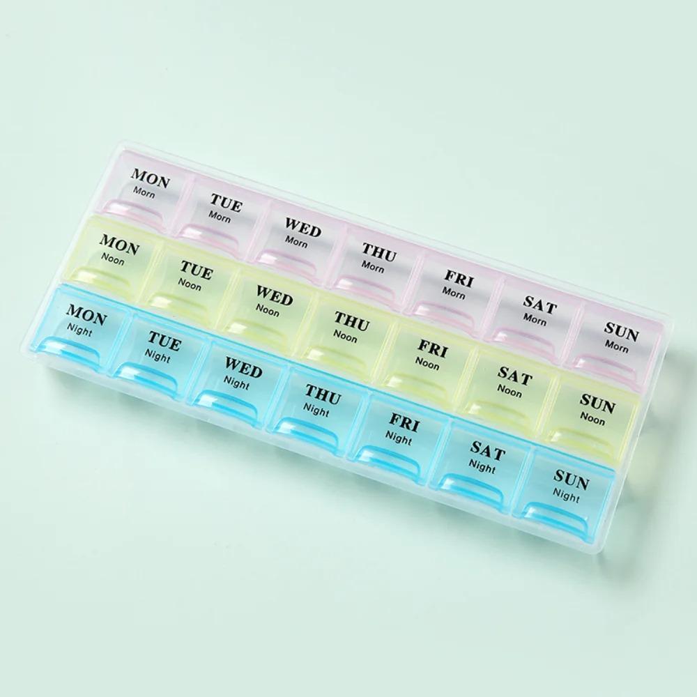 Portable Travel Pill Box Cases Organizer 7 Days 21 Grids 3 Times One Day with Large Compartments for Vitamins Medicine Fish Oils