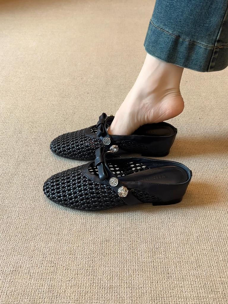 Lederversion! Baotou coole Hausschuhe Damen Sommerbekleidung vielseitige faule Ein-Pedal-Pendel-Einzelschuhe erhöhen die Höhe um die Hälfte