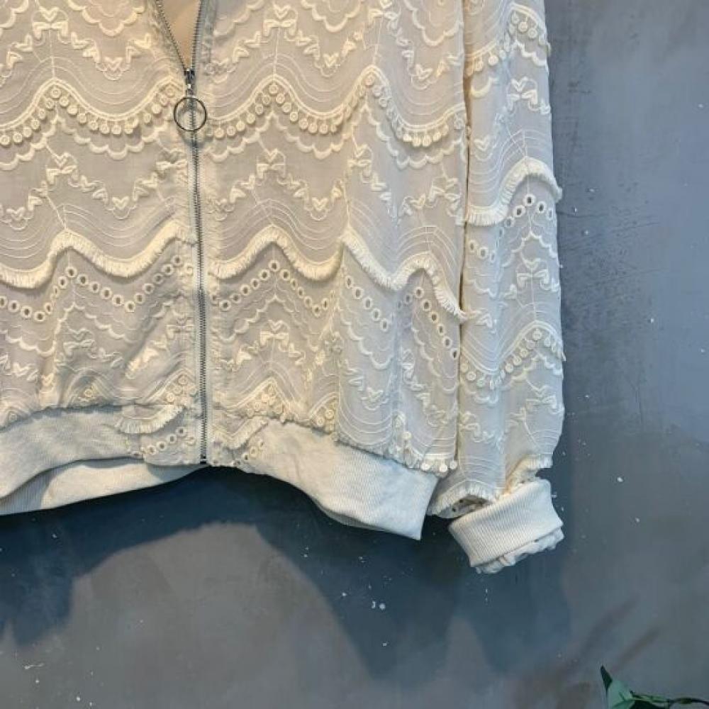 C S In The Room Daki laCe Puff Shoulder Pad blouSon Crop Jumper Blue 2Color C