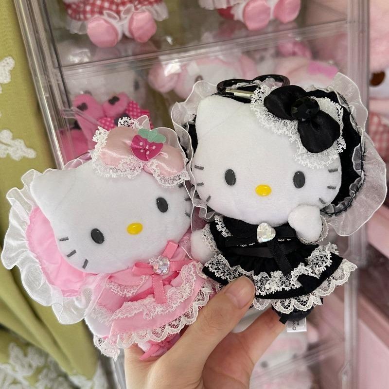 New Hello Kitty Plush Keychain Intricate Work Lolita Lace Dress Kitty Bag Charm Stuffed Sweet Maid Decoration Pendant Girly Gift