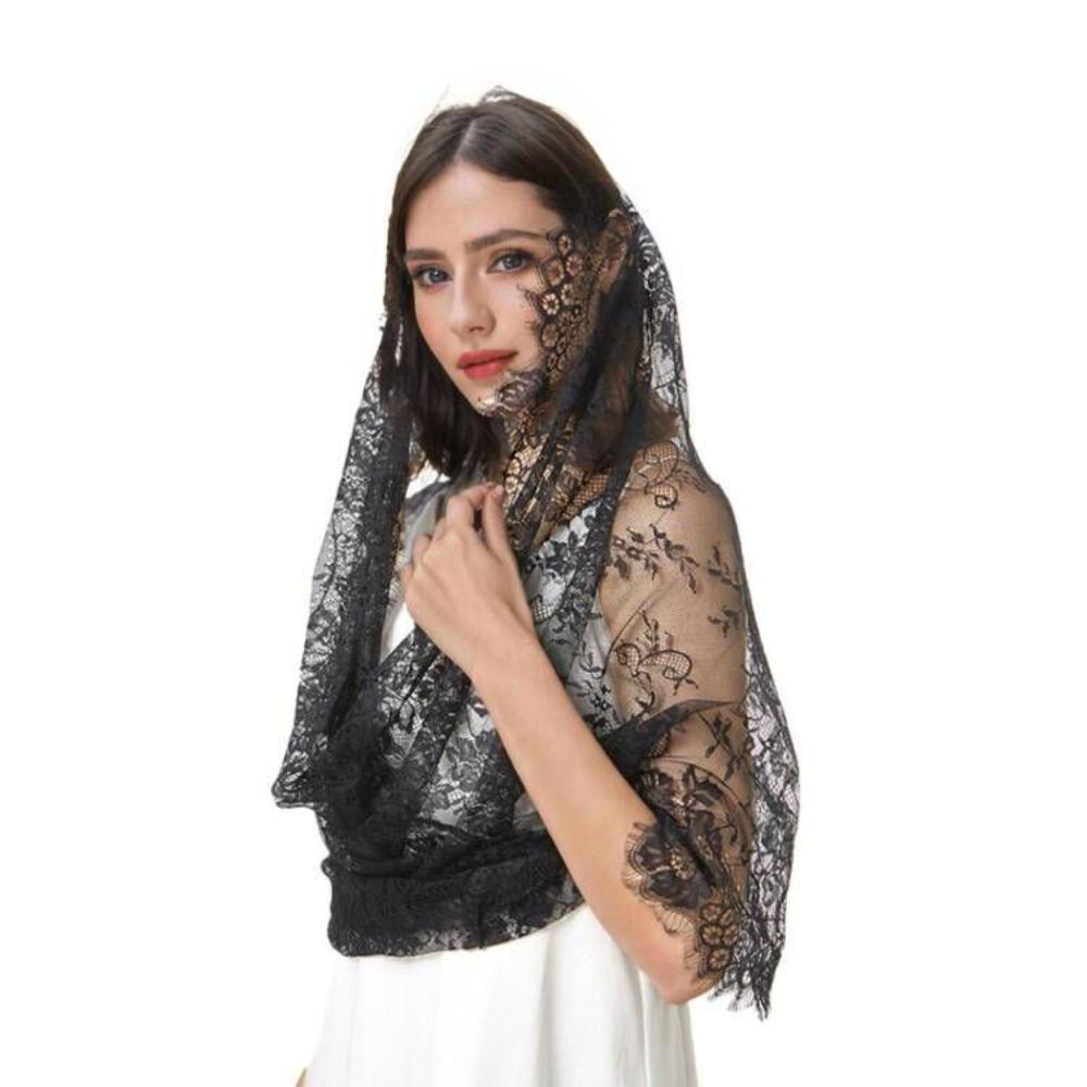 

Holy Lace Fabric Women s Headwear Vintage Style Versatile Floral Lace Head Covering Elegant Bridal Veil Women s Fashion чорний