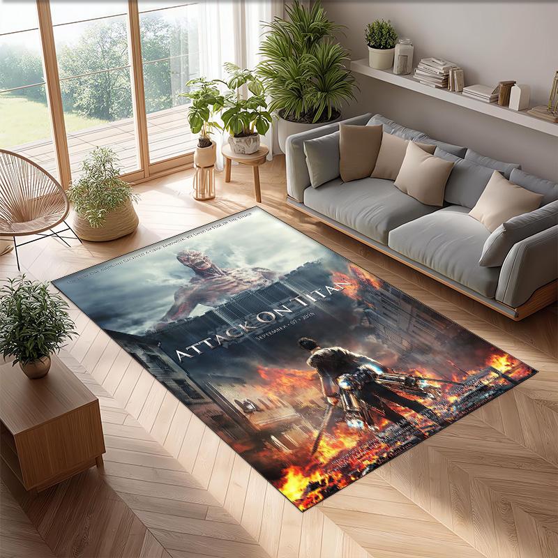 Attack on Titan Crystal Velvet Rug, Soft Anti‑Slip Crystal Velvet Carpet for Living Room Bedroom Home Decor